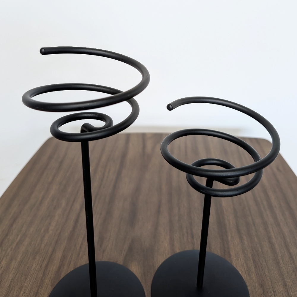 Pair Of Black Metal Funky Spiral Candle Holders - Picture 3 of 6